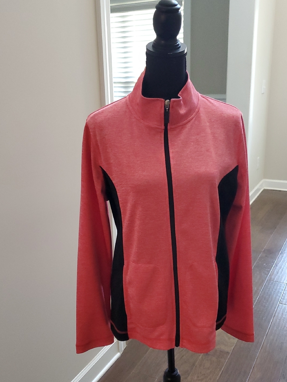 Kim Rogers Coral and Black Zip-Front Bomber Jacket